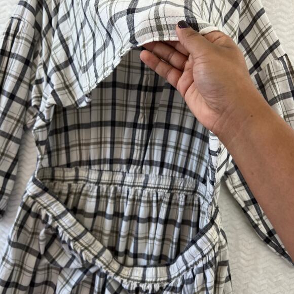 Asos Curve Flannel Check Button Down Open Back Balloon Sleeve Skater Dress Sz 24 - Picture 9 of 13
